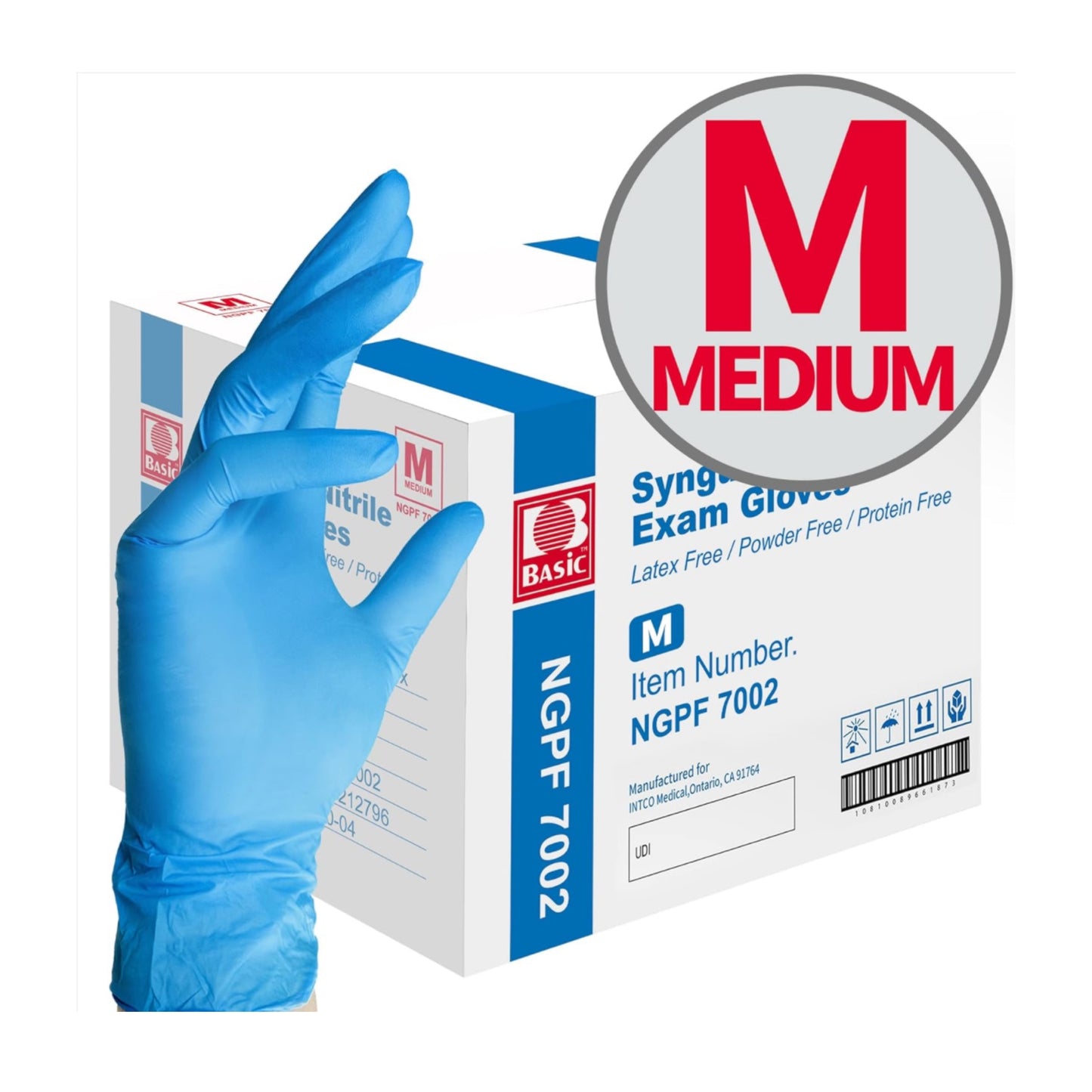 Basic Blue Medical Nitrile Exam Gloves Latex-Free & Powder-Free Disposable Glove (Case of 1000) - Medium