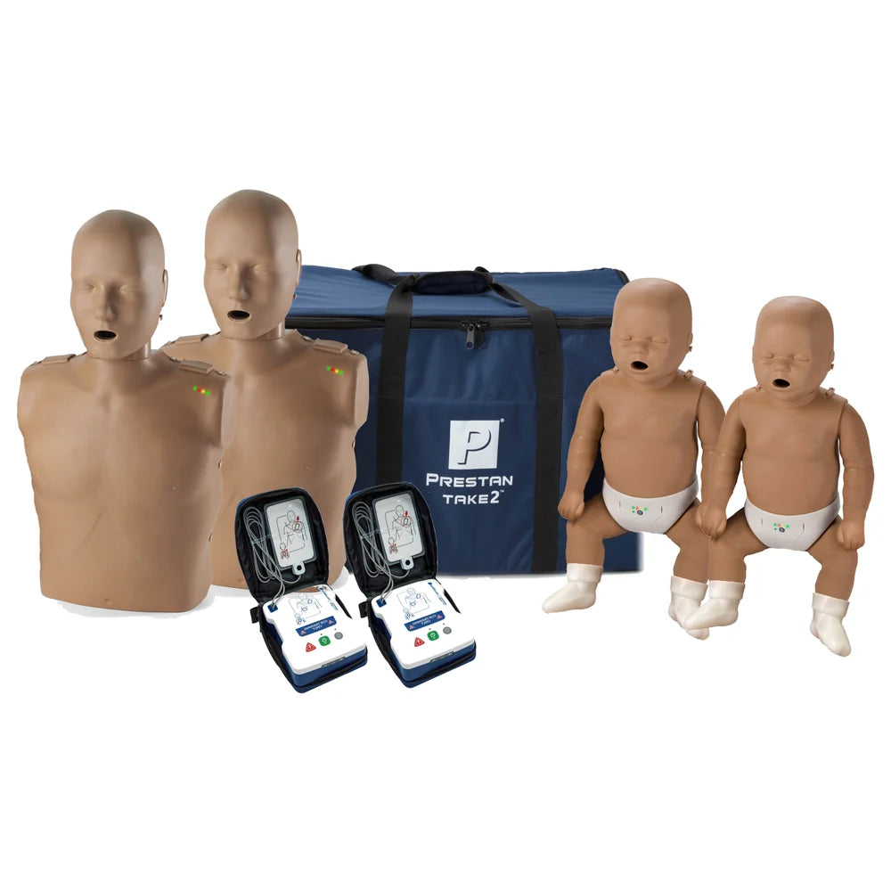 PRESTAN Take2 CPR Manikin & AED Trainer Kit (2-Adult, 2-Infant, & 2-AED UltraTrainers) (Dark Skin)