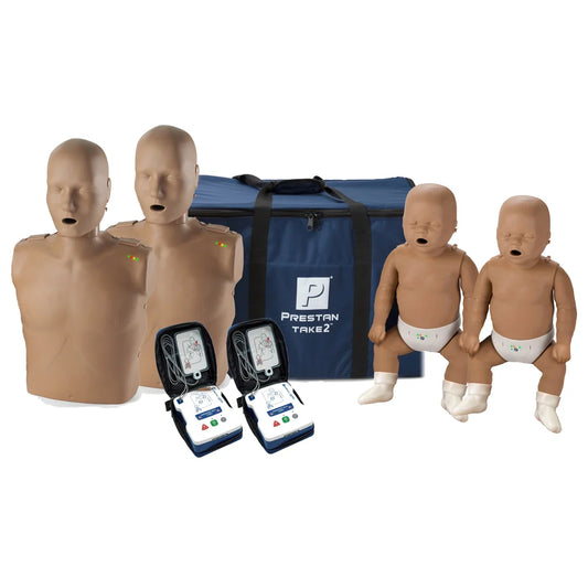 PRESTAN Take2 CPR Manikin & AED Trainer Kit (2-Adult, 2-Infant, & 2-AED UltraTrainers) (Dark Skin)