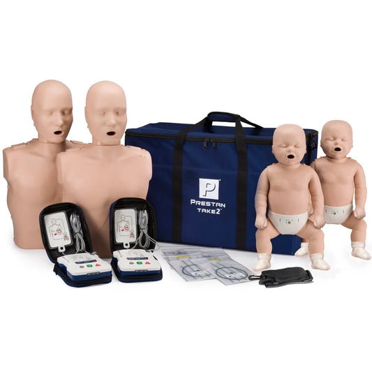PRESTAN Take2 CPR Manikin & AED Trainer Kit (2-Adult, 2-Infant, & 2-AED UltraTrainers) (Medium Skin)
