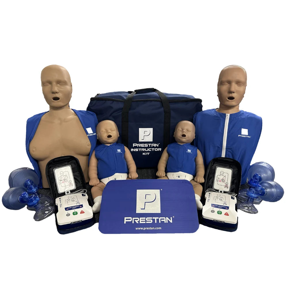 PRESTAN Instructor Trainer Kit (1-Adult, 1-Female, 2-Infant, 2-AED UltraTrainers, & Accessories, Dark Skin)