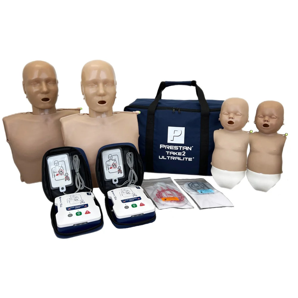 PRESTAN Take2 CPR Ultralite Manikin & AED Trainer Kit with Feedback, Medium and Dark Tone